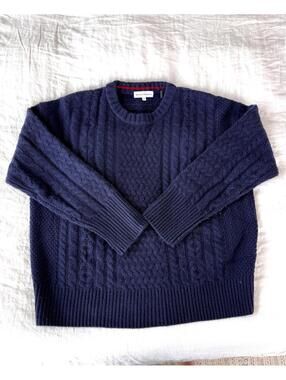 White + Warren Navy Cable Knit Sweater